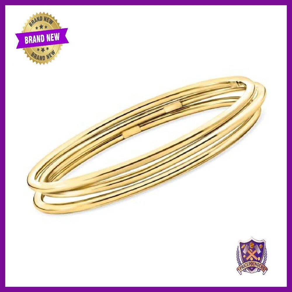 22kt Gold Over Sterling Silver Bangle Bracelets Set of 3 - Picture 2 of 5